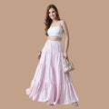 Korean Style Pink Tiered Maxi Skirt for Women | Boho, Soft Girl, and Resort-Wear aesthetic
