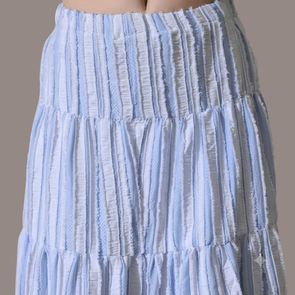 Korean Style Blue Tiered Maxi Skirt for Women | Boho, Soft Girl, and Resort-Wear aesthetic