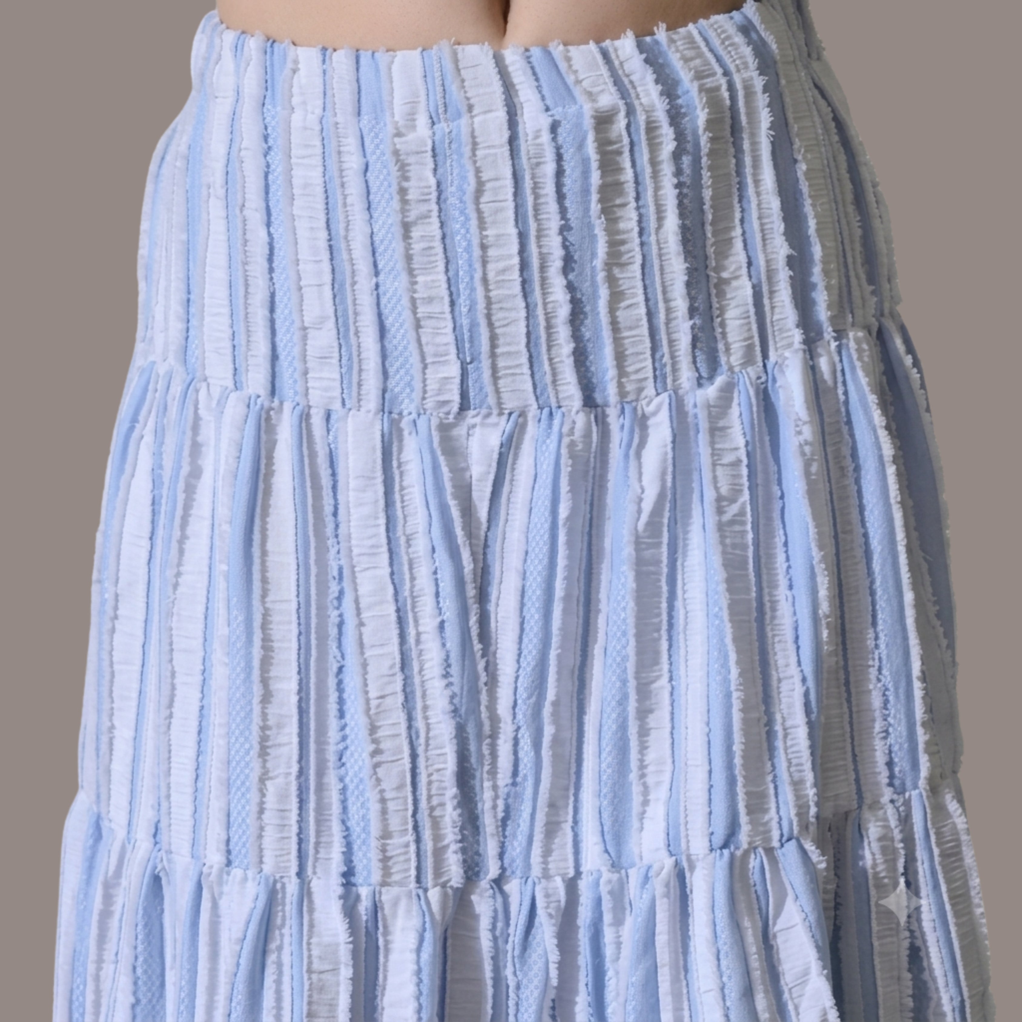 Korean Style Blue Tiered Maxi Skirt for Women | Boho, Soft Girl, and Resort-Wear aesthetic