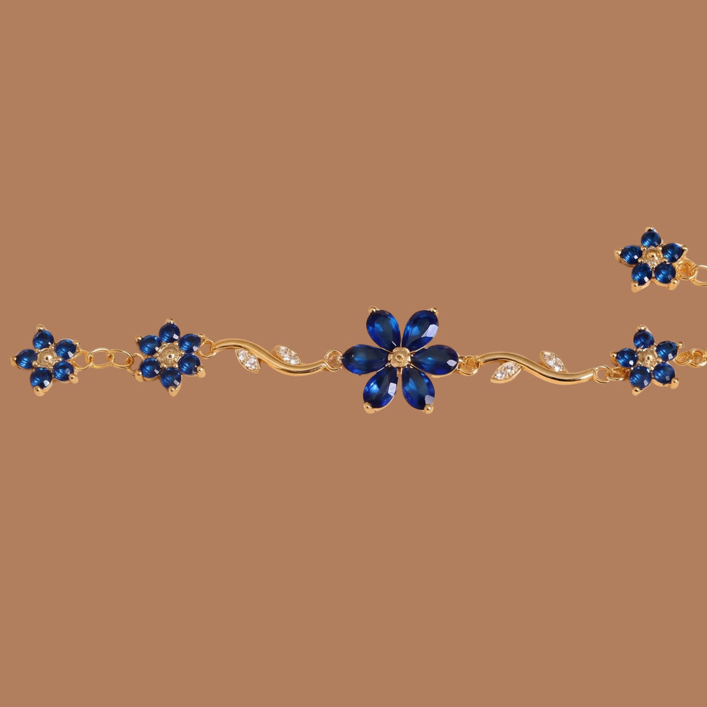 Blue Floral Bracelet for Women | Adjustable Anti-Tarnish Gold Bracelet with Crystal Flowers