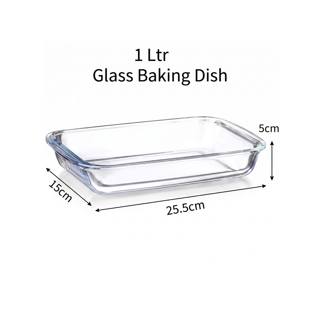 Premium 1L Rectangular Glass Baking Dish | Oven-Safe Transparent Casserole & Roasting Pan (25.5 x 15 x 5 cm)