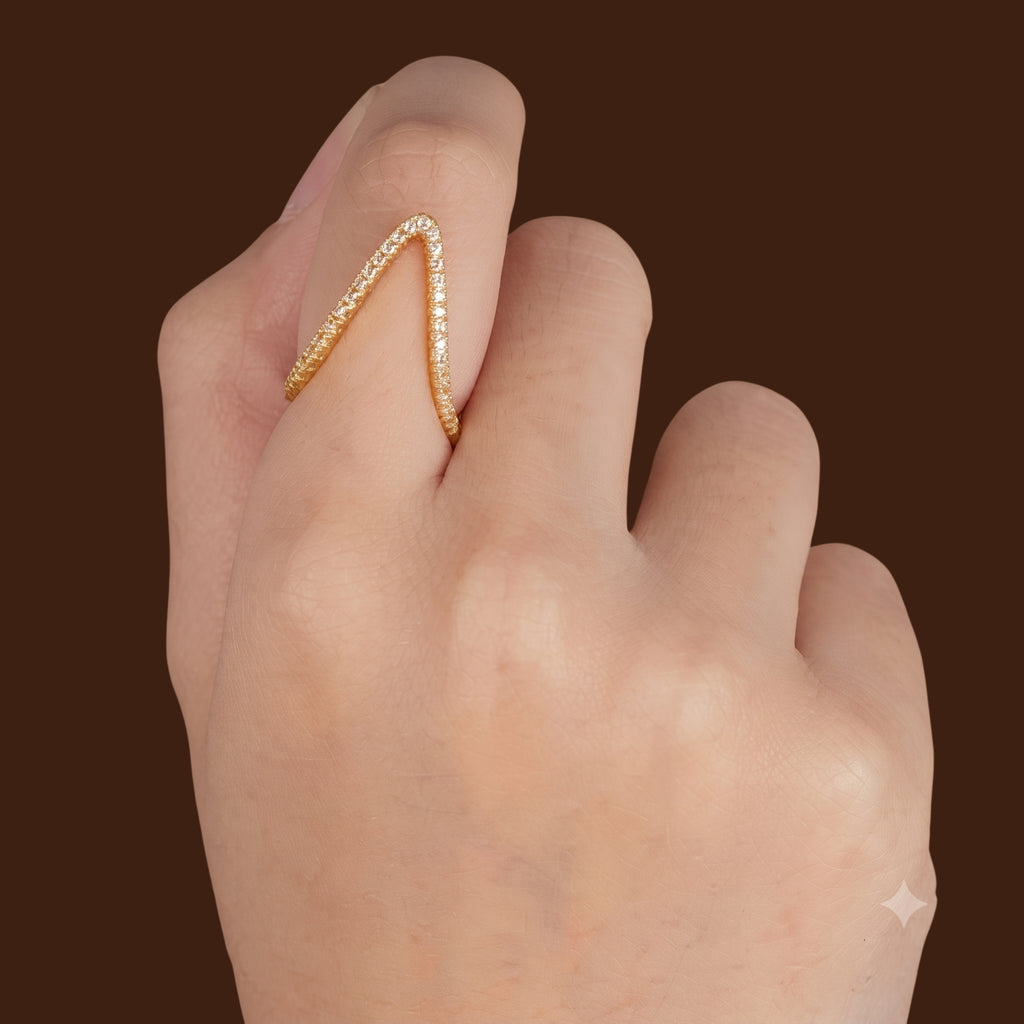 Sparkling V-Shaped Adjustable Gold Ring for Women | Anti-Tarnish Crystal Open Ring