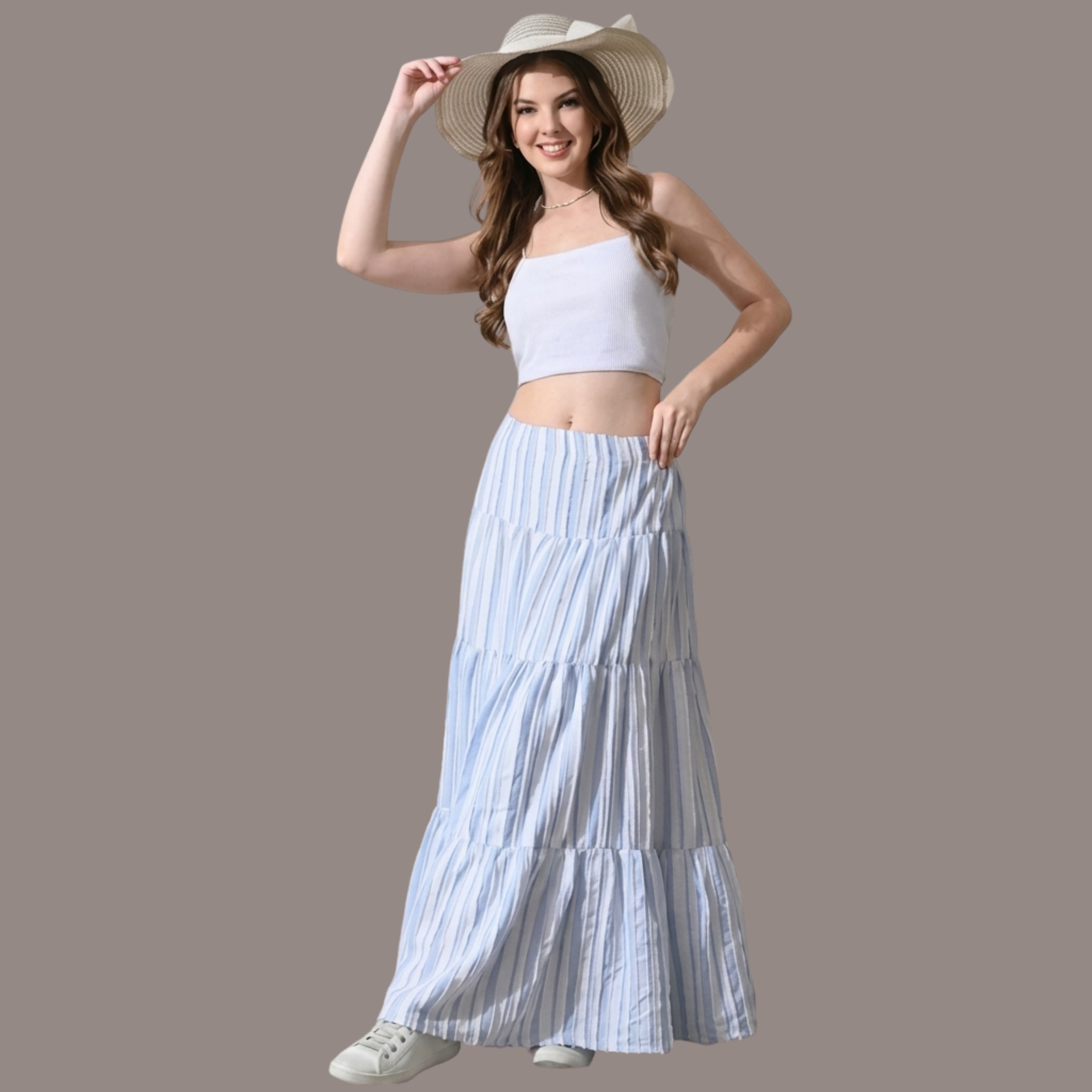 Korean Style Blue Tiered Maxi Skirt for Women | Boho, Soft Girl, and Resort-Wear aesthetic