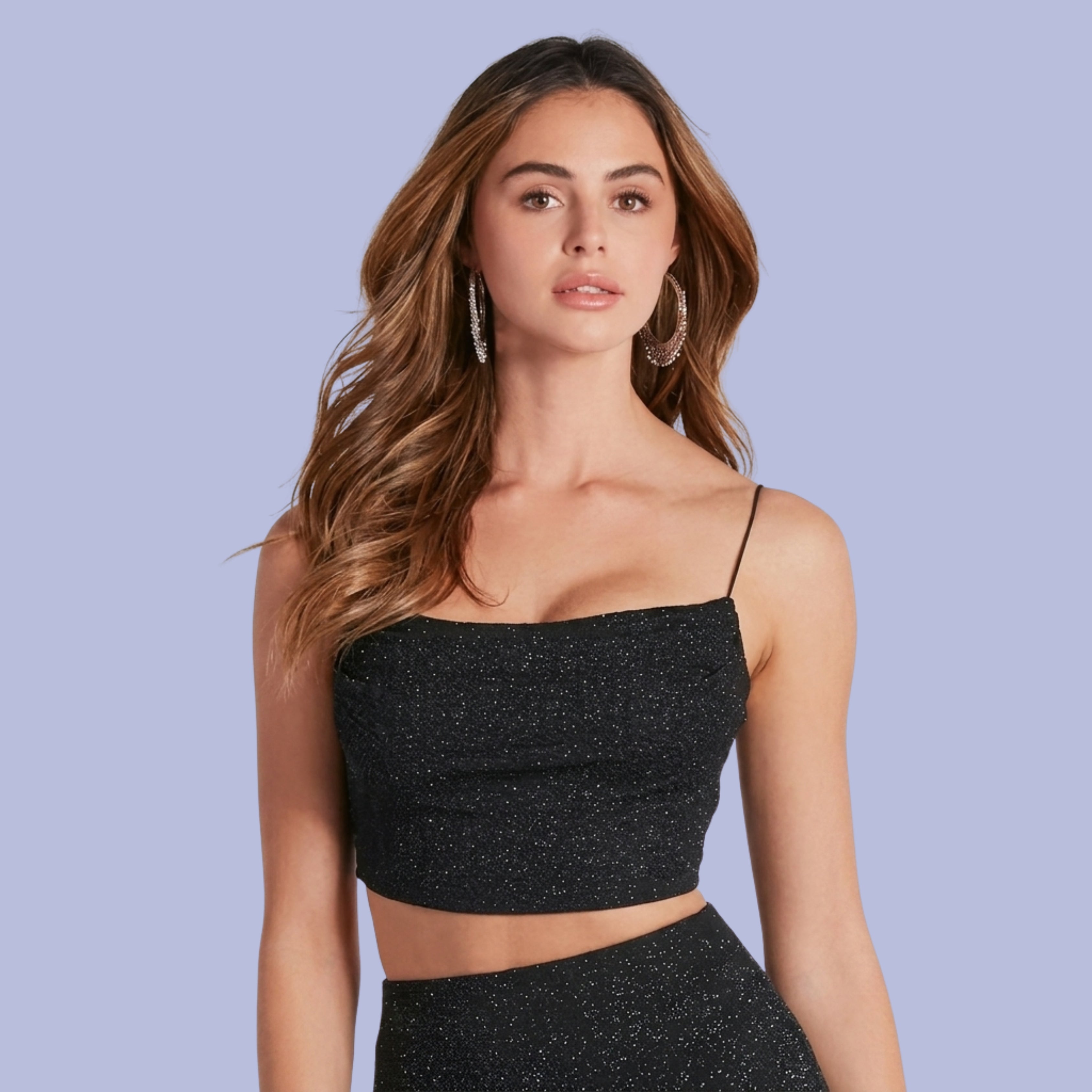 Black Glitter Co-Ord Set for Women | Sparkly Crop Top & Mini Skirt Party Outfit