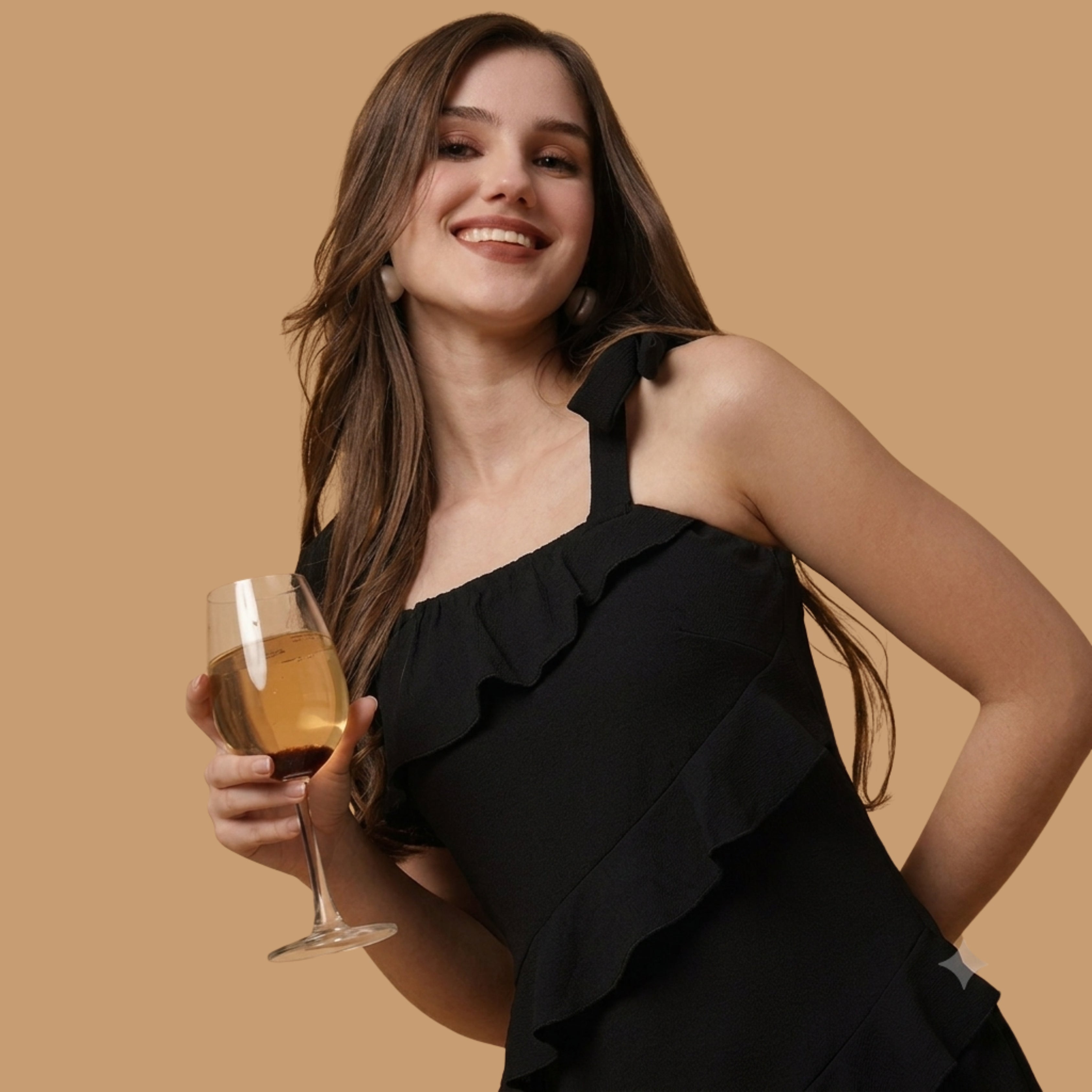 Women’s Black Ruffle Asymmetrical Maxi Dress | Elegant Evening Dress