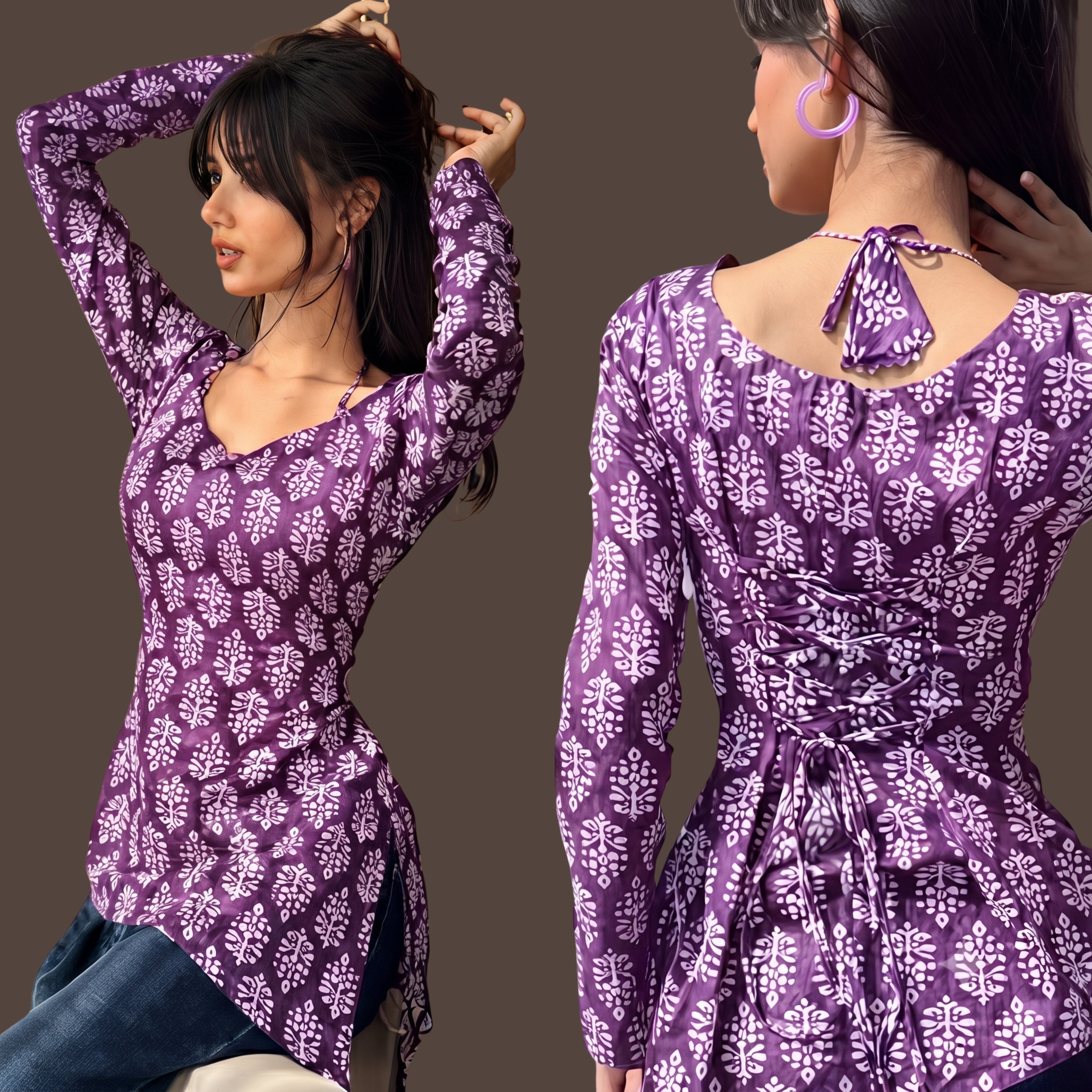 Women's Purple Printed Short Kurti |  Stylish Casual & Indo-Western Kurti