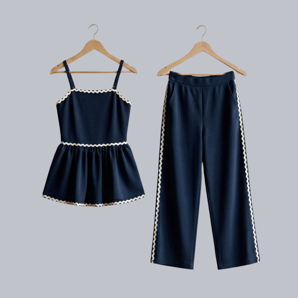 Women's Blue Peplum Co-Ord Set with Wide-Leg Pants | Sleeveless Summer Coord Set
