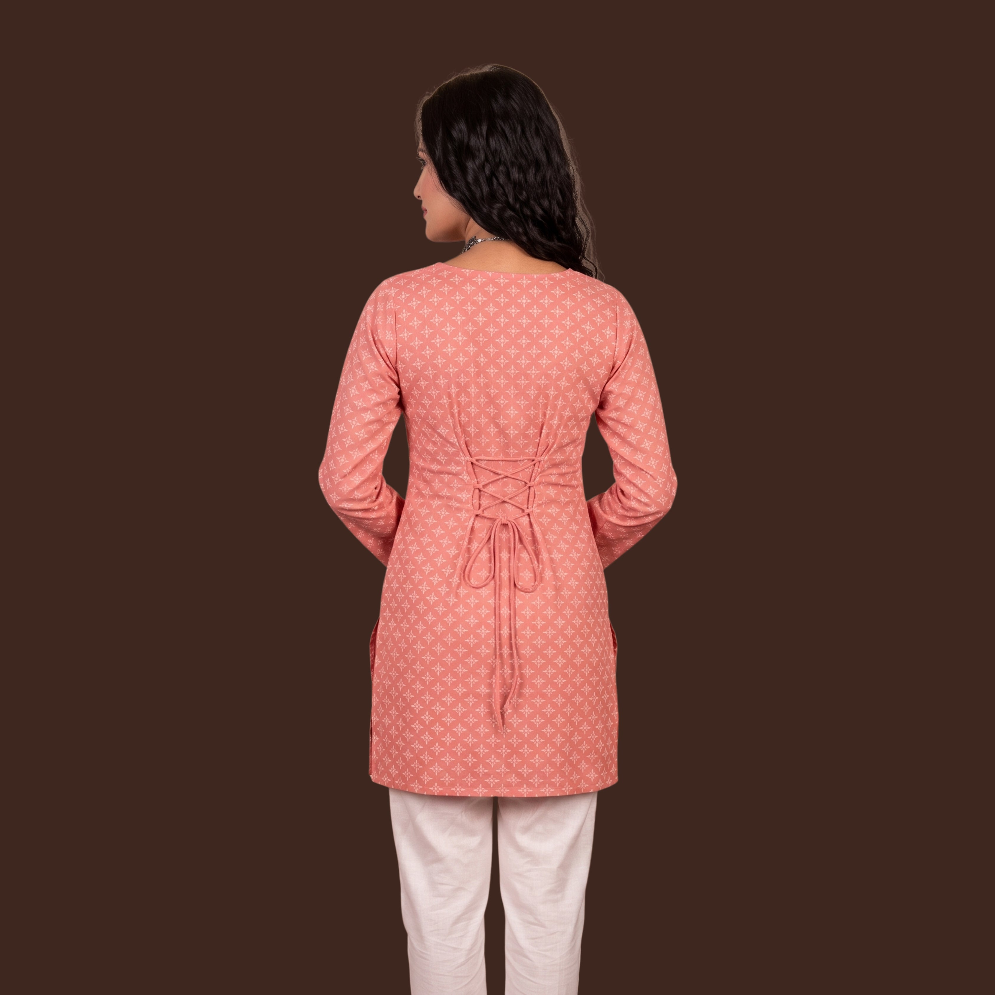 Women's Pink Block Print Short Kurti | Casual Ethnic Kurti for Women