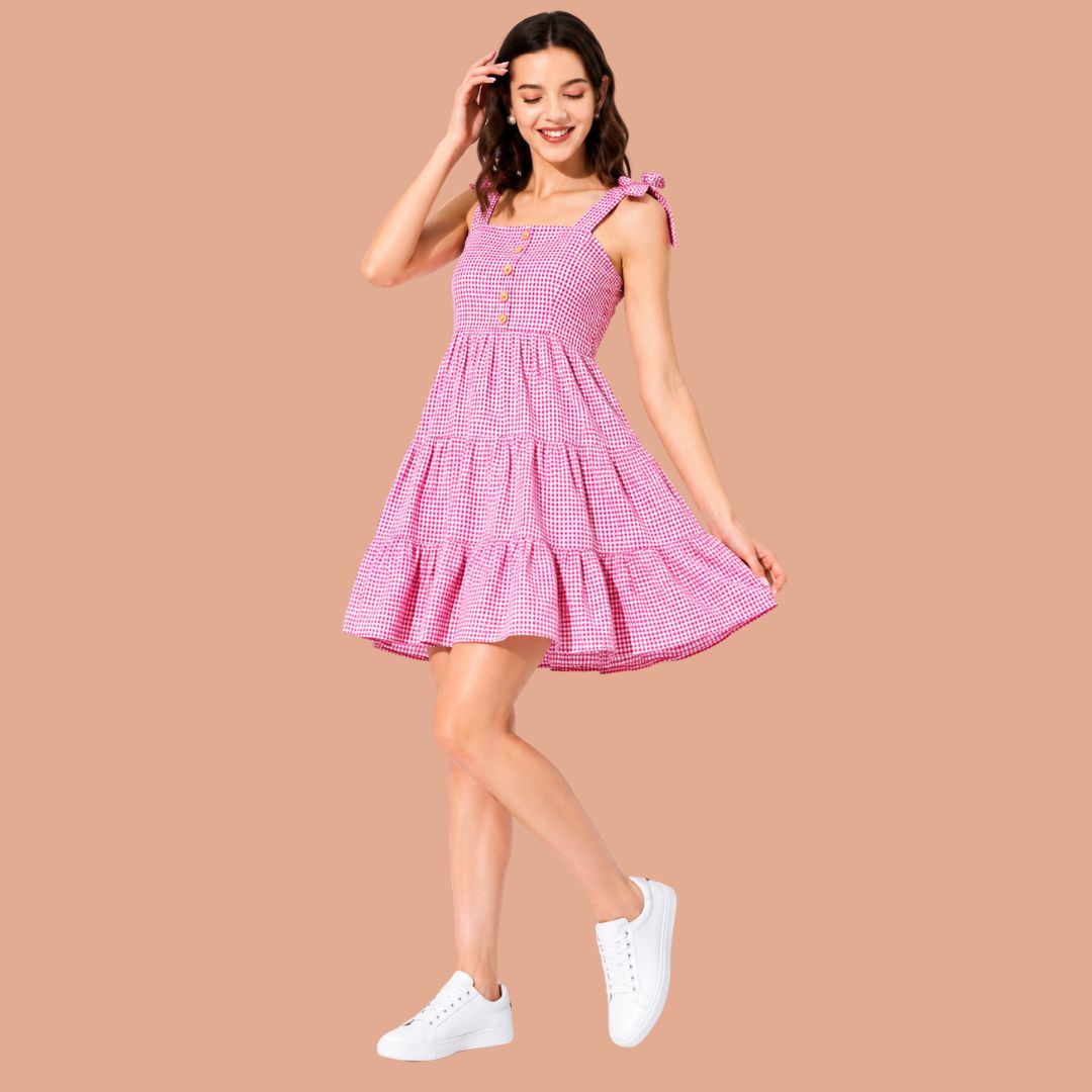 Pink Check Mini Dress