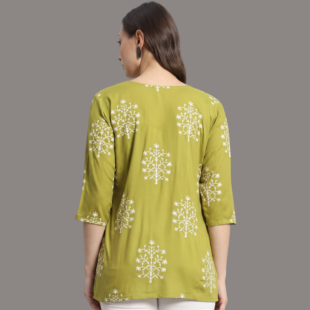 Women's Green Printed Short Kurti  | Casual Office Wear Kurti for Women