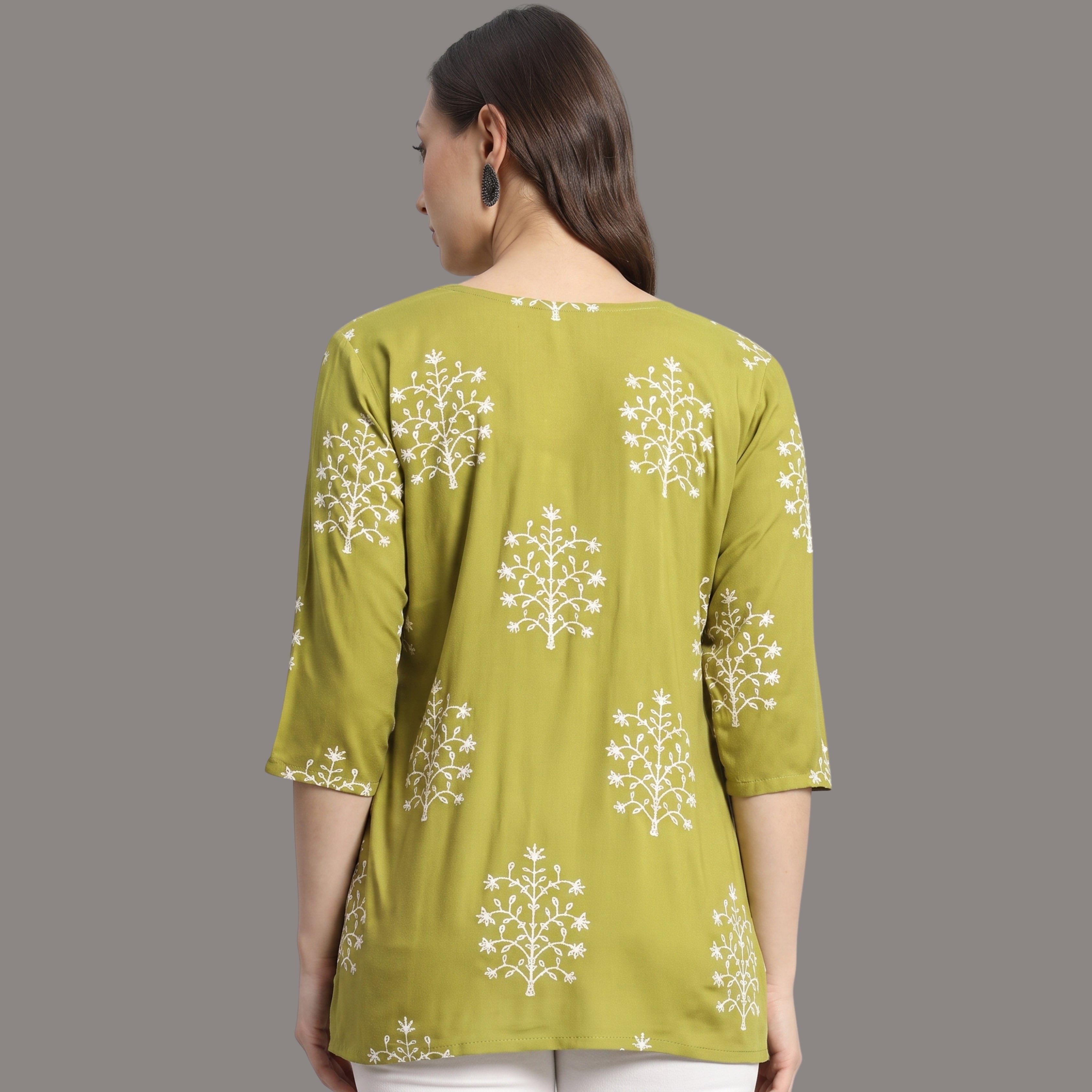 Women's Green Printed Short Kurti  | Casual Office Wear Kurti for Women