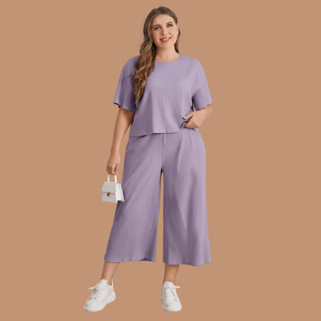 Women's Ribbed Co-Ord Set | Top & Wide-Leg Pants |