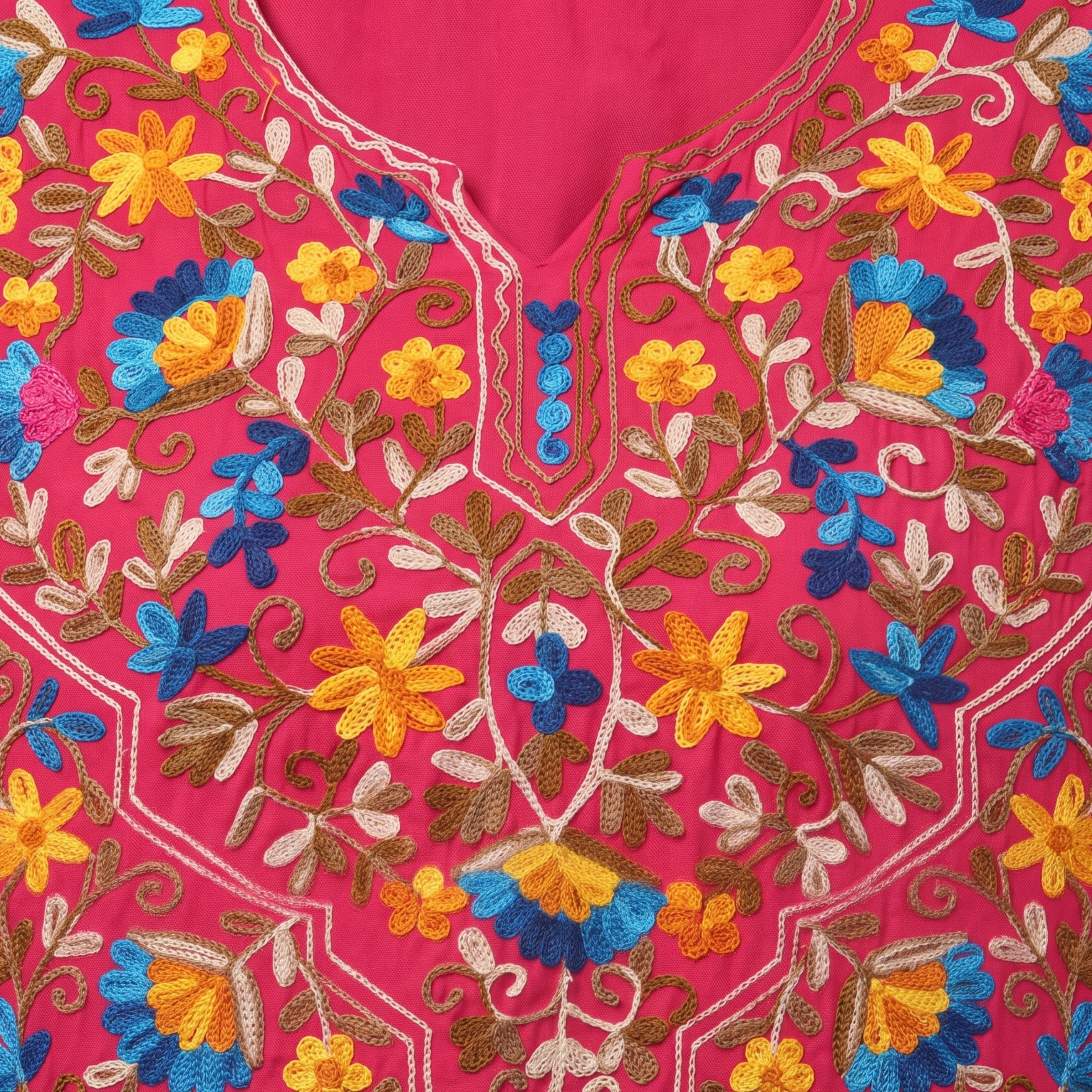 Women's Hot Pink Floral Embroidered Short Kurti | Casual, Office & Festive Wear