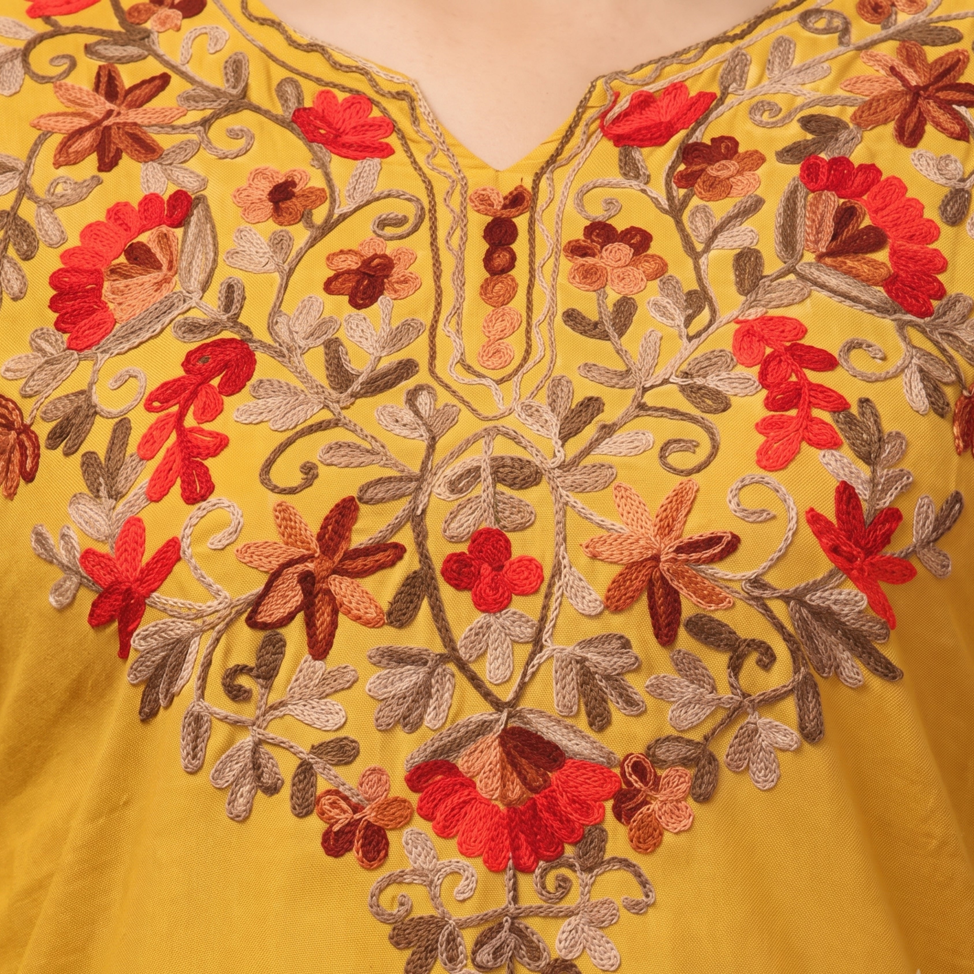 Women's Yellow Floral Embroidered Short Kurti  | Casual, Office & Festive Wear