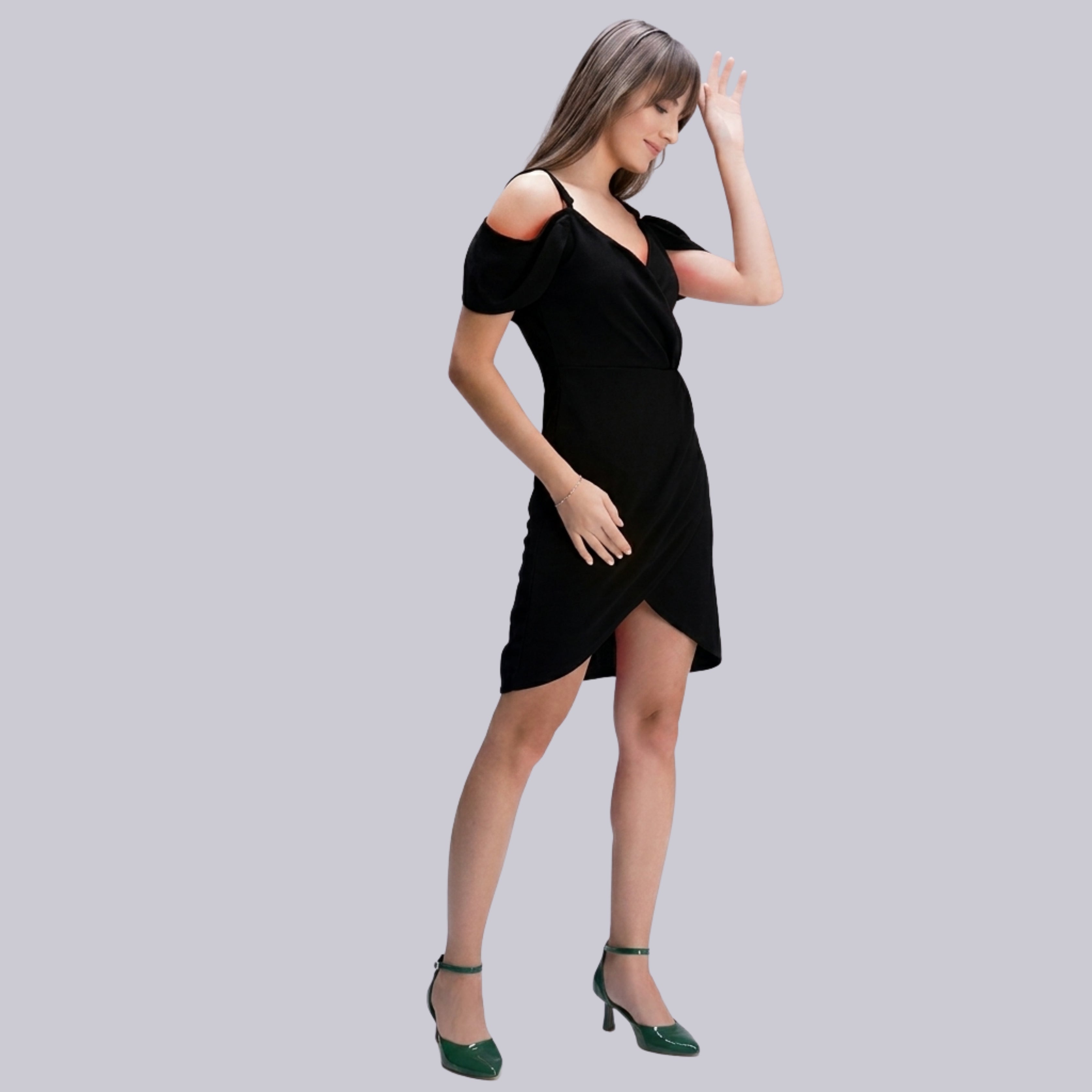 Women's Black Off-Shoulder Wrap Mini Dress