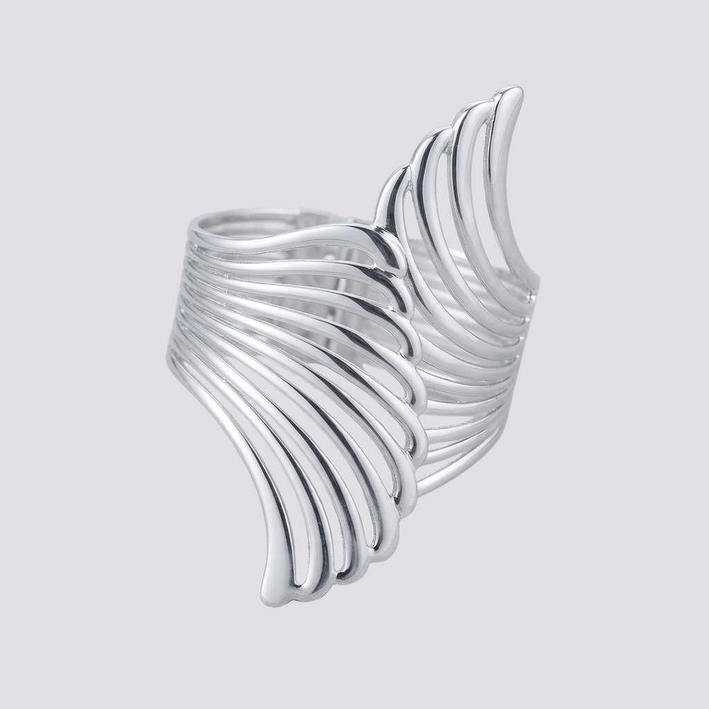 Silver Angel Wing Adjustable Cuff Bracelet for Women | Anti-Tarnish Statement Open Cuff Bracelet