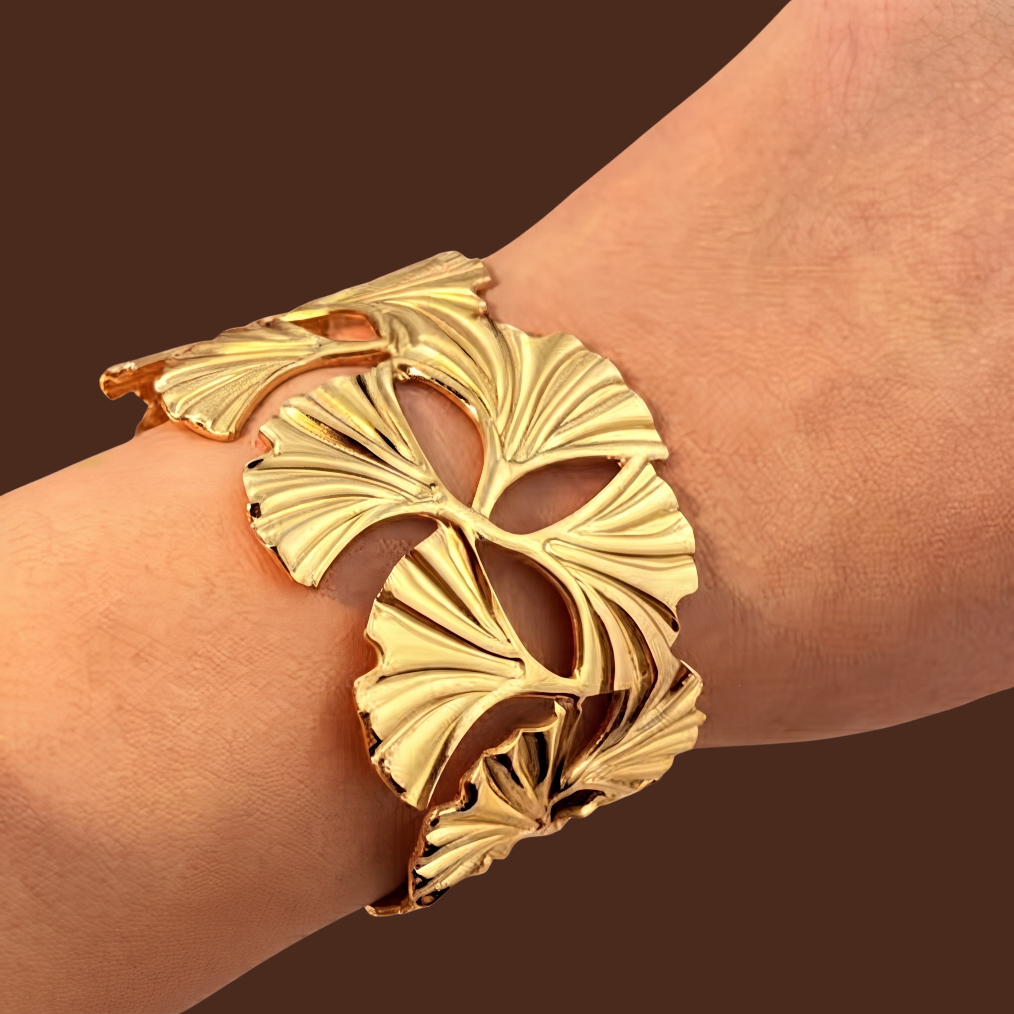 Gold Monstera Leaf Cuff Bracelet for Women | Adjustable Anti-Tarnish Statement Bangle