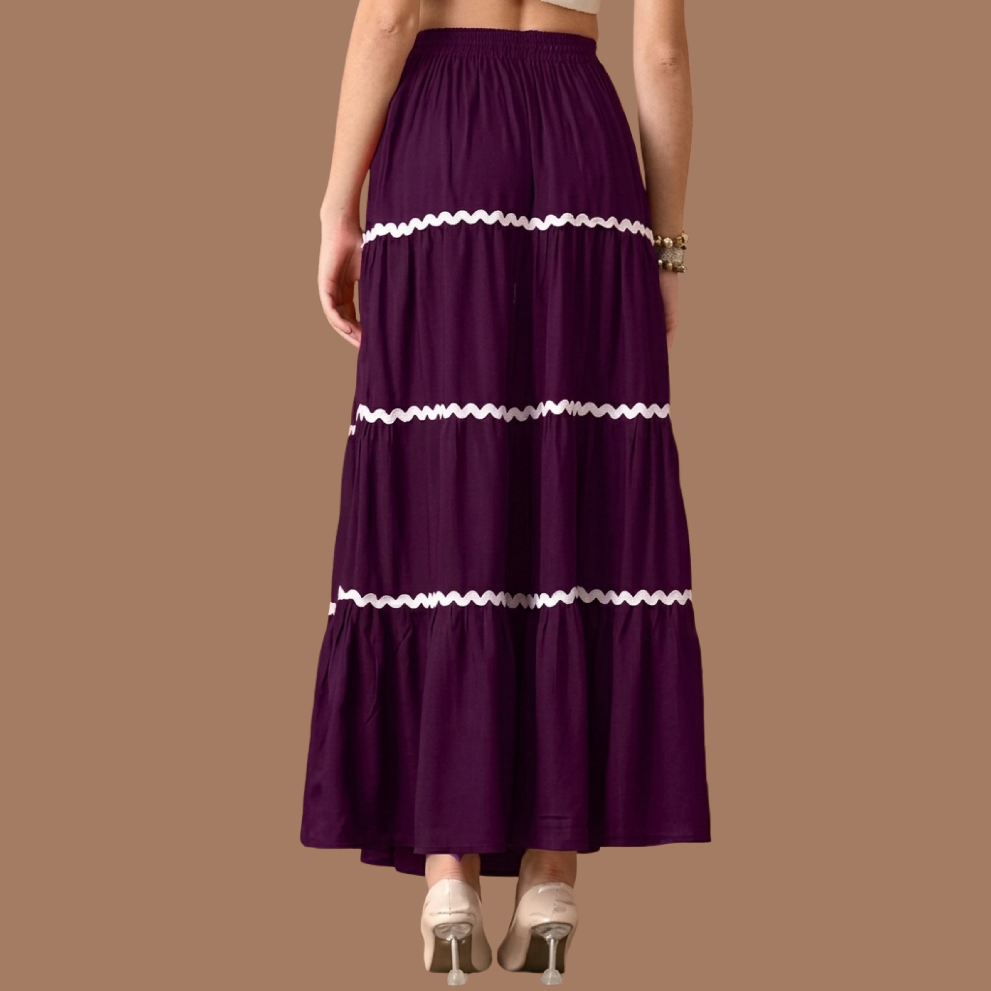 Korean High Waist Tiered Maxi Skirt for Women | Flowy A-Line Long Skirt with Elastic Waist