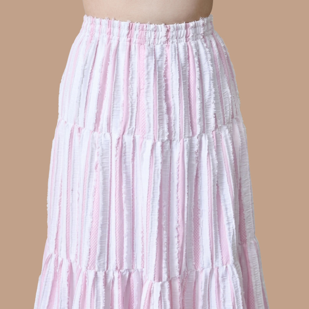 Korean Style Pink Tiered Maxi Skirt for Women | Boho, Soft Girl, and Resort-Wear aesthetic
