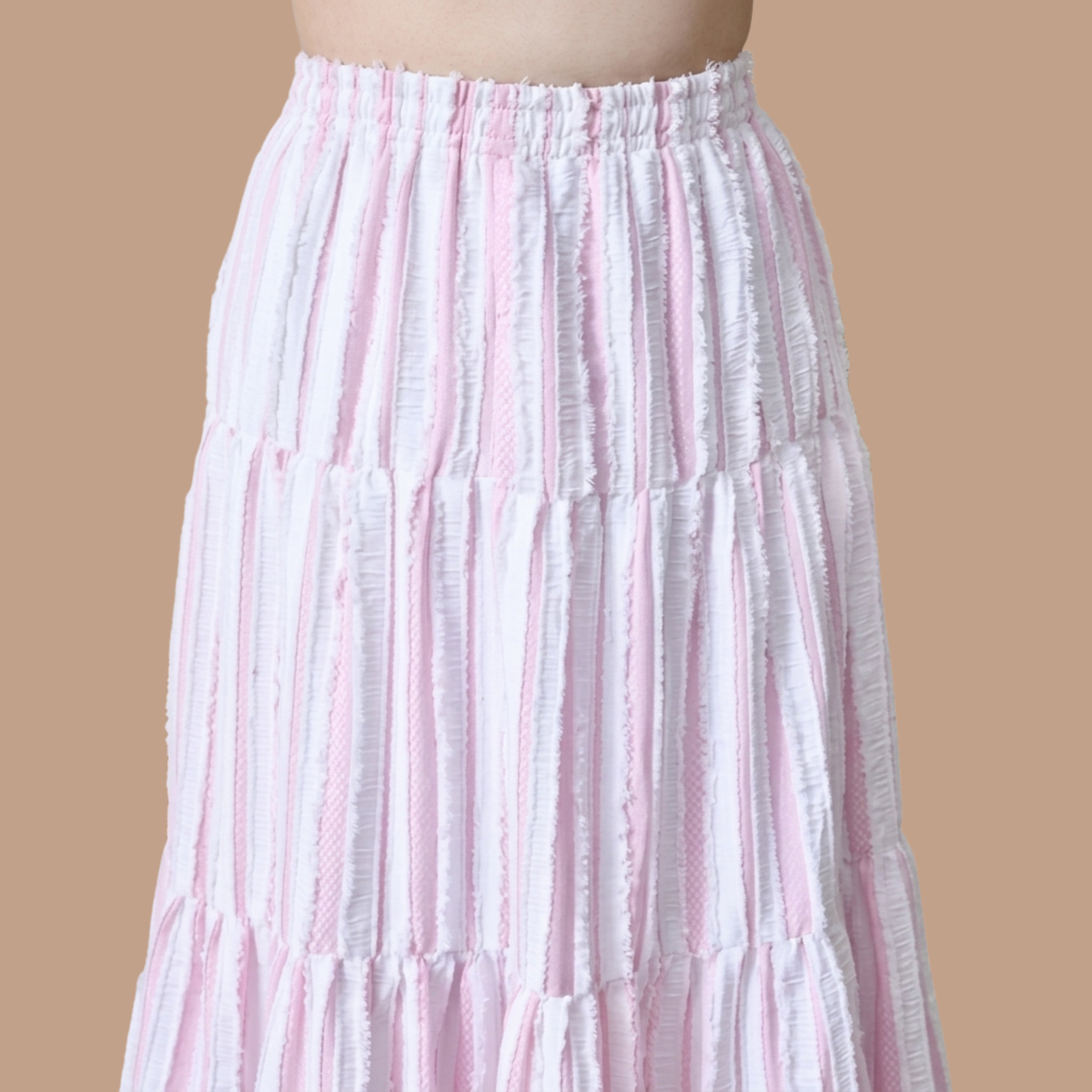 Korean Style Pink Tiered Maxi Skirt for Women | Boho, Soft Girl, and Resort-Wear aesthetic