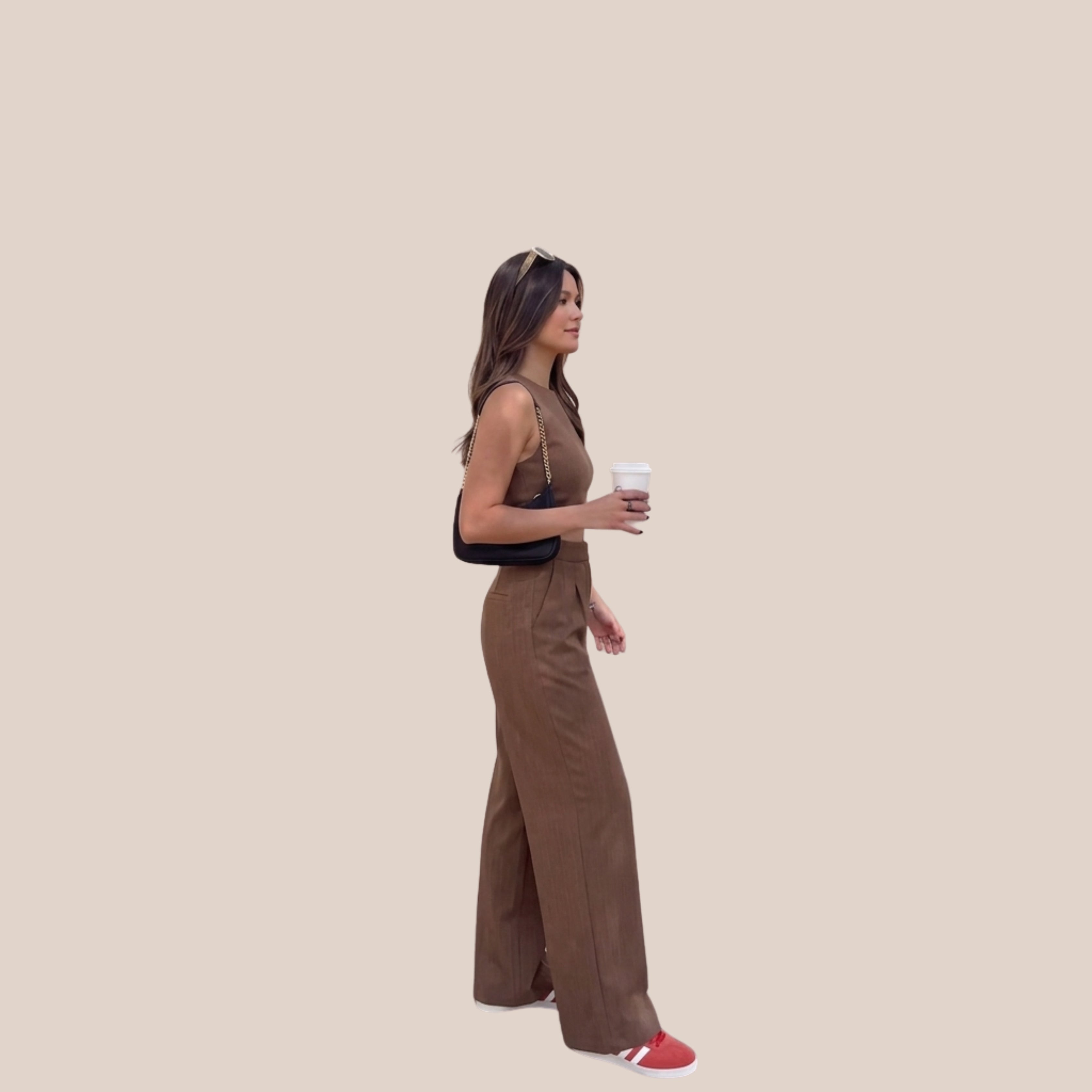 Women's Solid Brown Crop Top & Wide Leg Pant Co-Ord Set | Sleeveless Two-Piece Casual Lounge & Travel Outfit