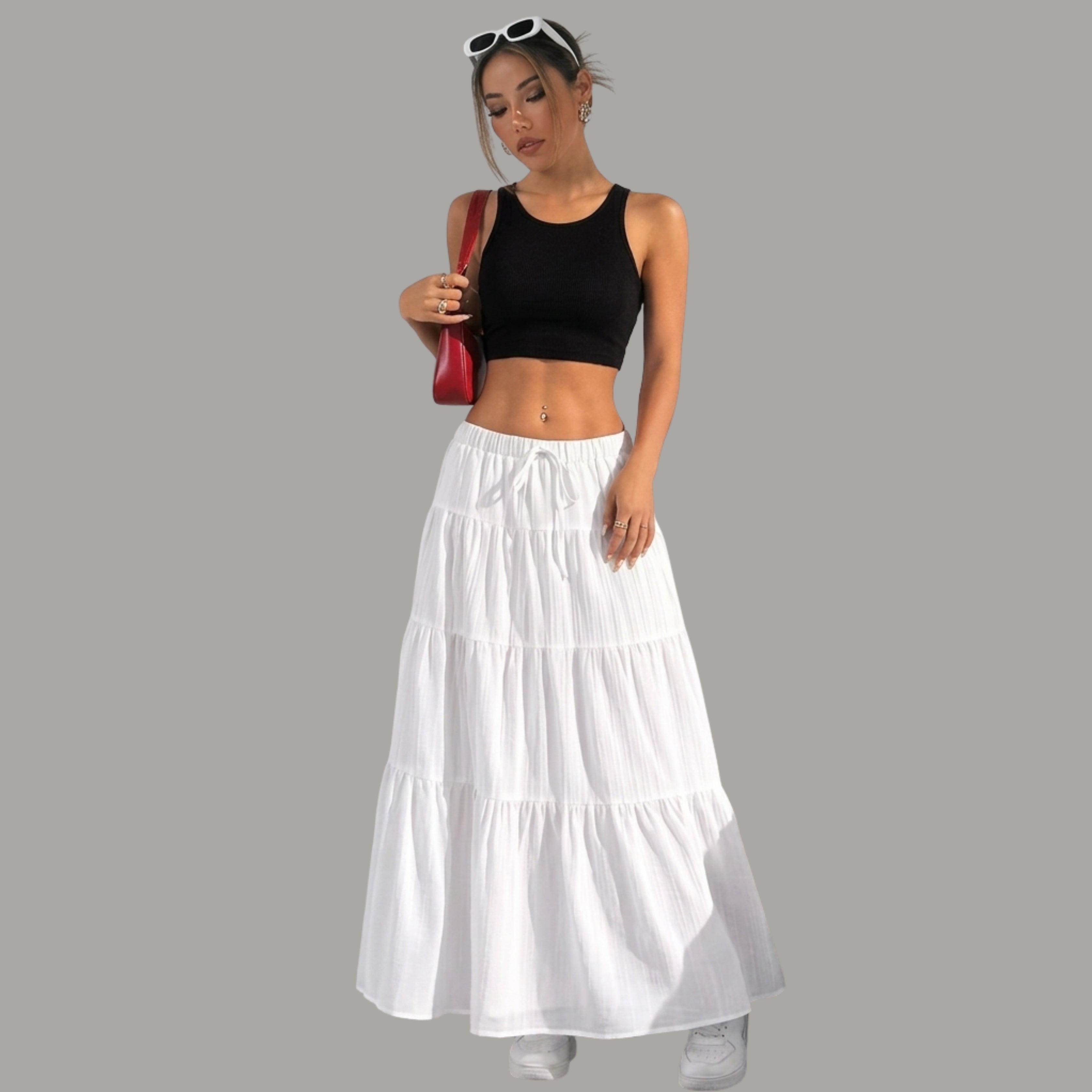 Korean Style Casual White Maxi Skirt | Summer Long Skirt