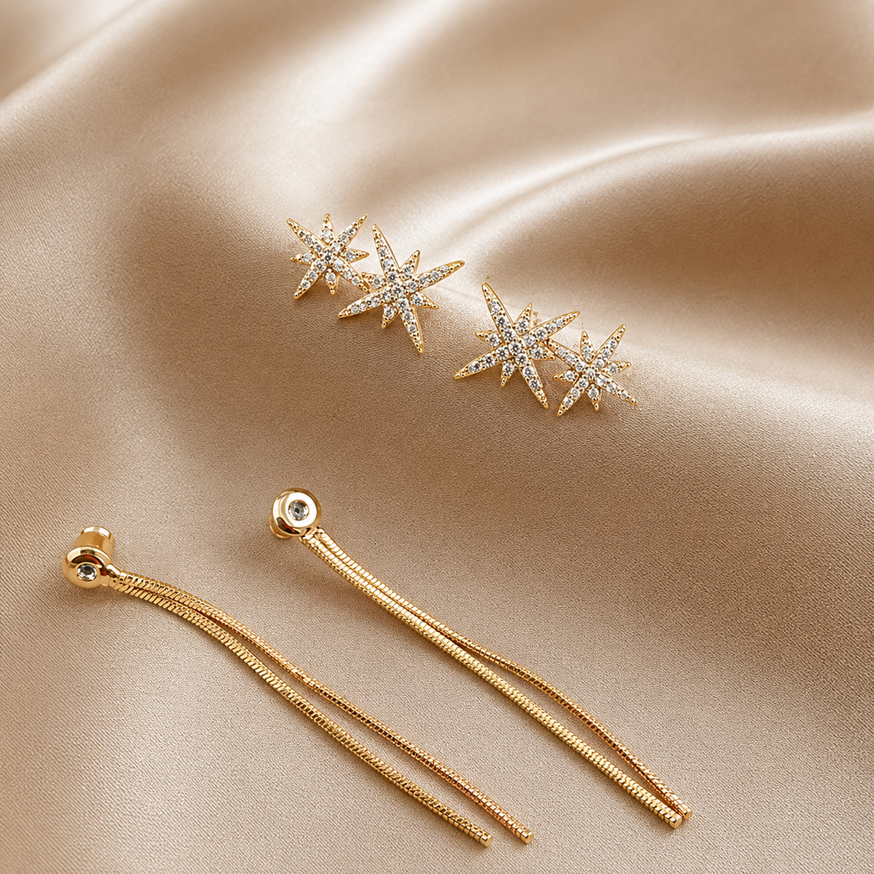 Gold Plated Star Drop Earrings for Women | Cubic Zirconia Minimal Long Chain Earrings | Anti-Tarnish Party & Casual Fashion Jewelry