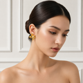 Gold Plated Korean Floral Stud Earrings for Women | Stainless Steel Pearl Flower Studs | Anti-Tarnish Party Wear Earrings
