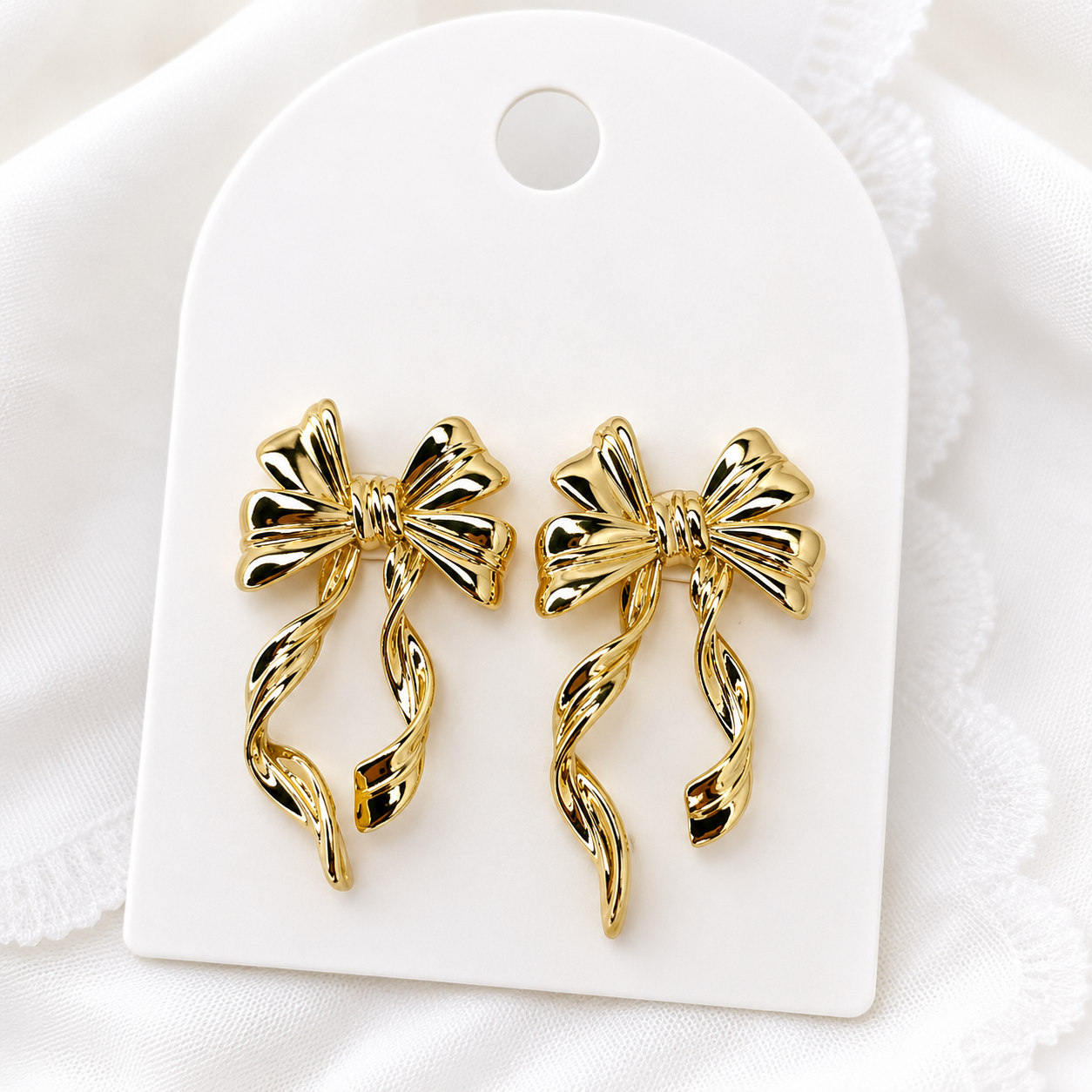 Gold Plated Minimal Bow Drop Earrings for Women | Elegant Lightweight Alloy Earrings | Trendy Casual & Ethnic Jewelry