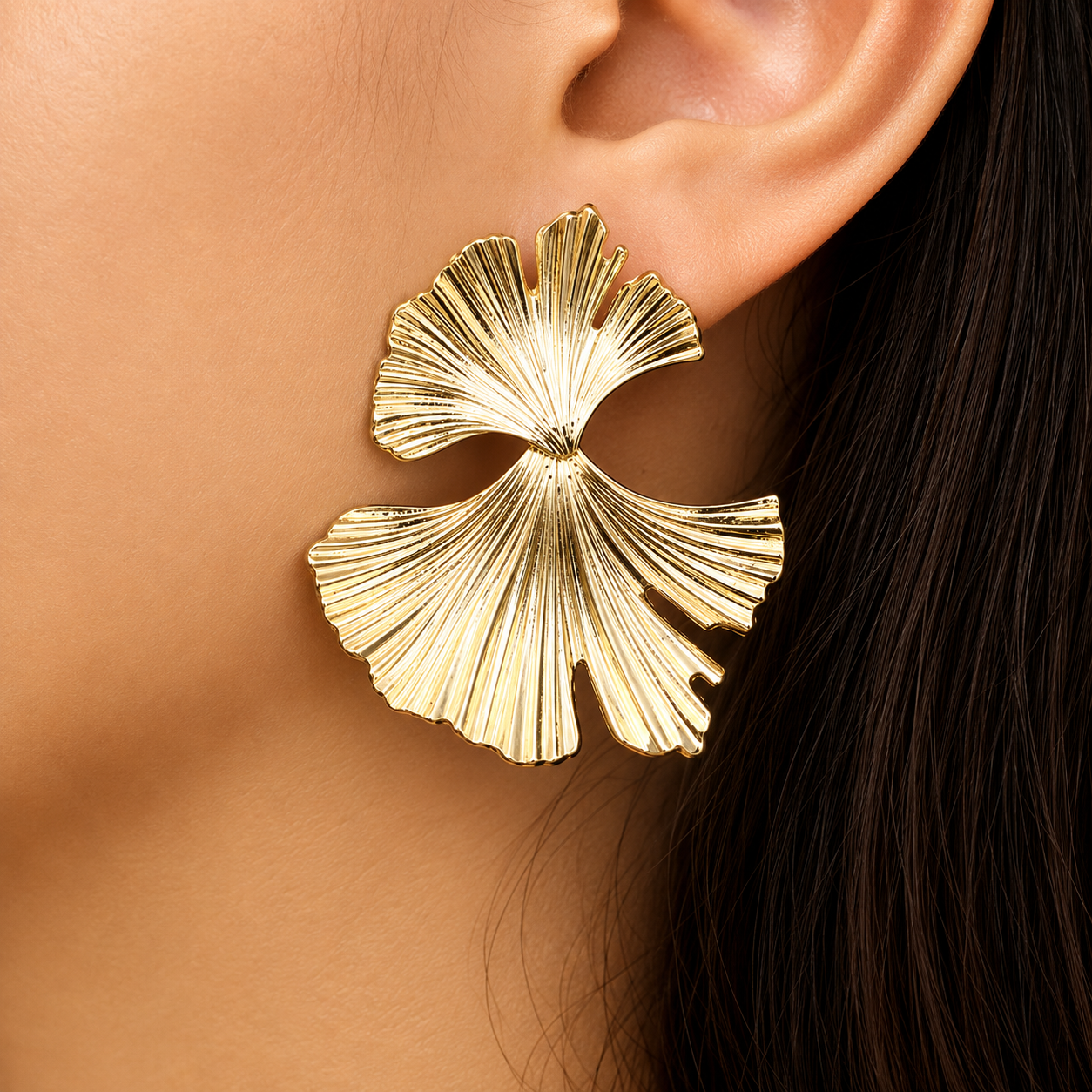 Gold Plated Ginkgo Leaf Chandelier Earrings for Women | Statement Tassel Party Earrings | Lightweight Alloy Fashion Jewelry