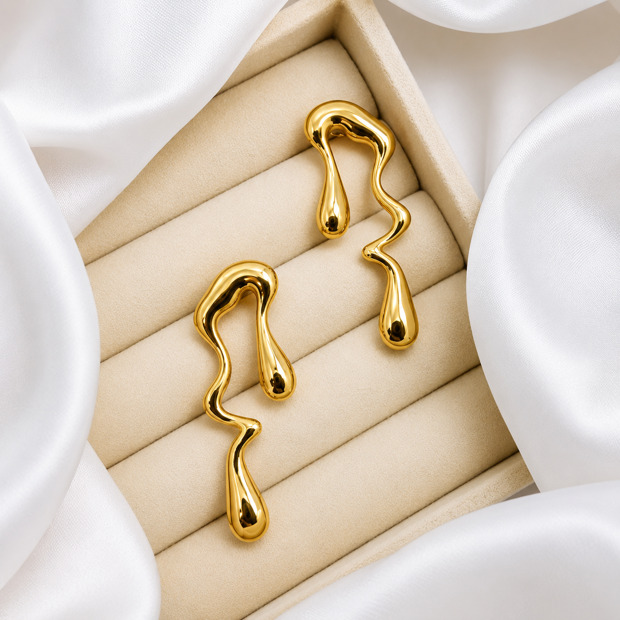 Gold Plated Minimalist Abstract Drop Earrings for Women | Stainless Steel Statement Earrings | Modern Western Casual Jewelry