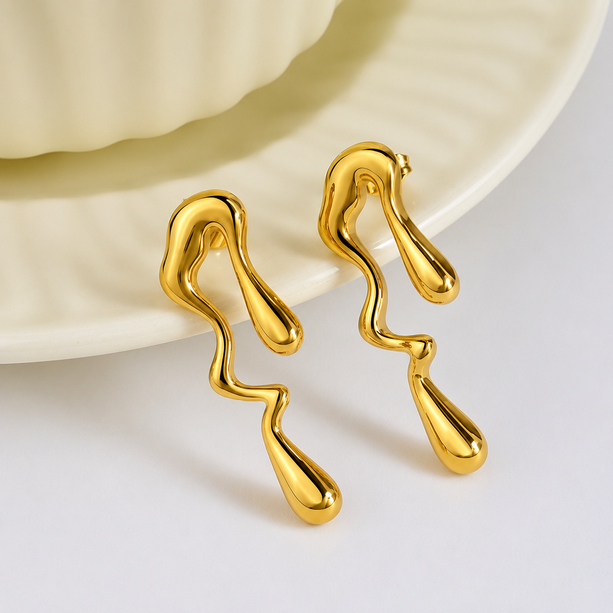 Gold Plated Minimalist Abstract Drop Earrings for Women | Stainless Steel Statement Earrings | Modern Western Casual Jewelry