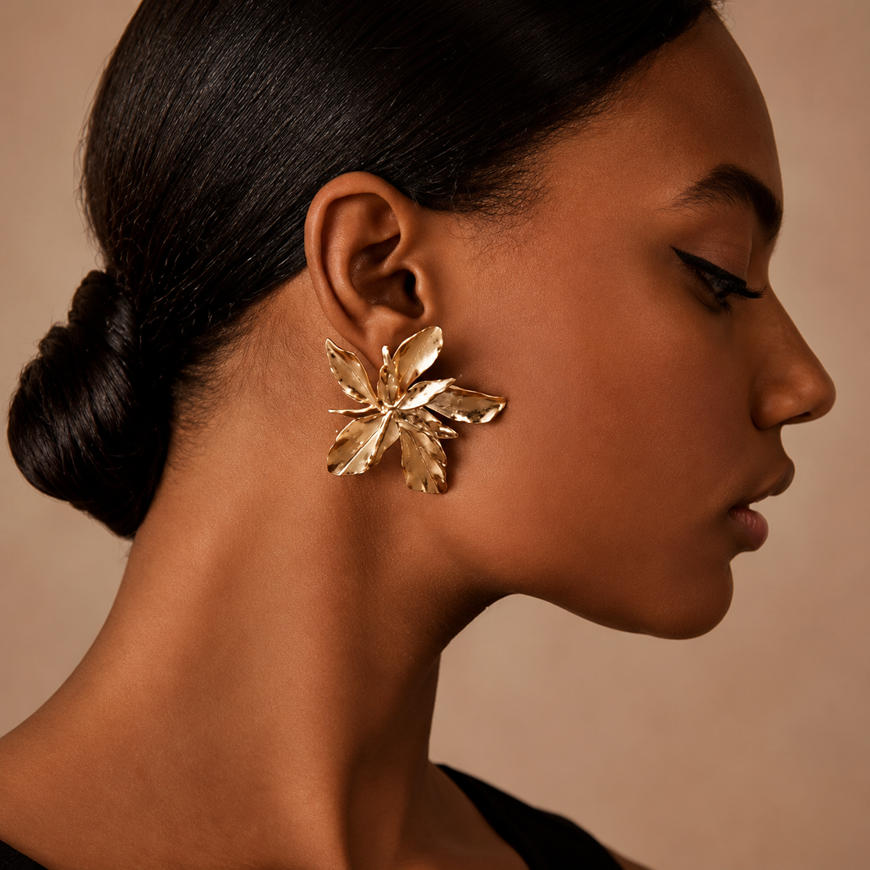 Gold Plated Oversized Floral Stud Earrings for Women | Minimalist Statement Party Earrings | Anti-Tarnish Fashion Jewelry