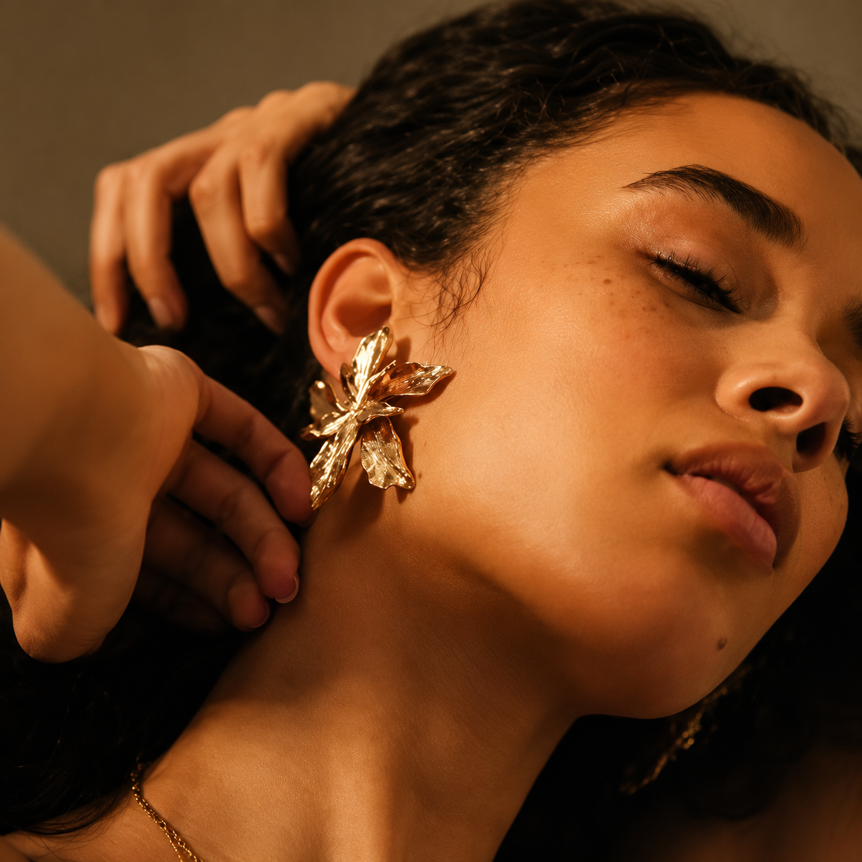 Gold Plated Oversized Floral Stud Earrings for Women | Minimalist Statement Party Earrings | Anti-Tarnish Fashion Jewelry