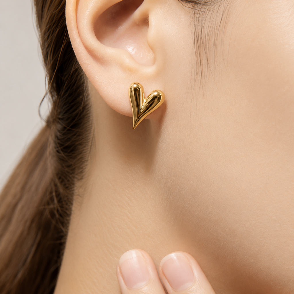 Minimalist Gold Heart Stud Earrings for Women | Gold Plated Stainless Steel Earrings | Trendy Casual Jewelry