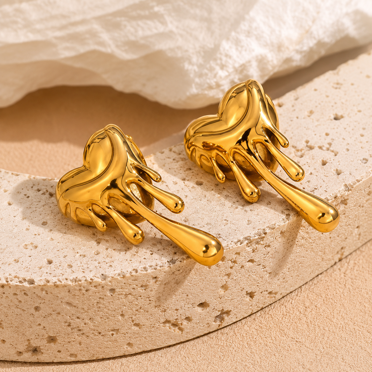 Gold Dripping Heart Stud Earrings for Women | Anti-Tarnish Stainless Steel | Minimalist Earrings