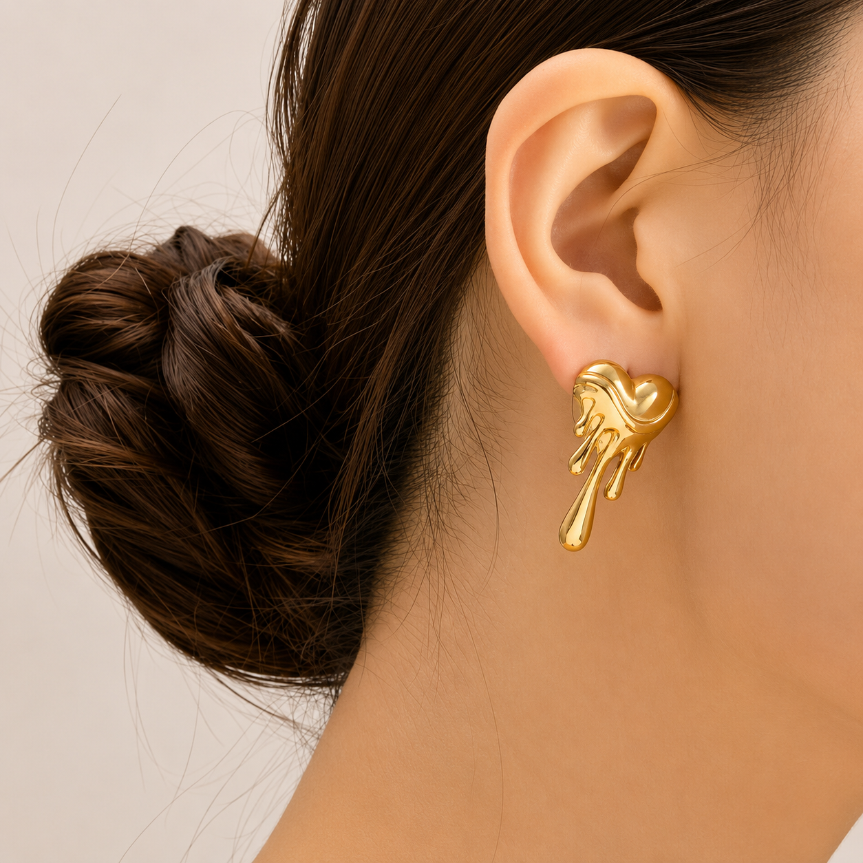 Gold Dripping Heart Stud Earrings for Women | Anti-Tarnish Stainless Steel | Minimalist Earrings