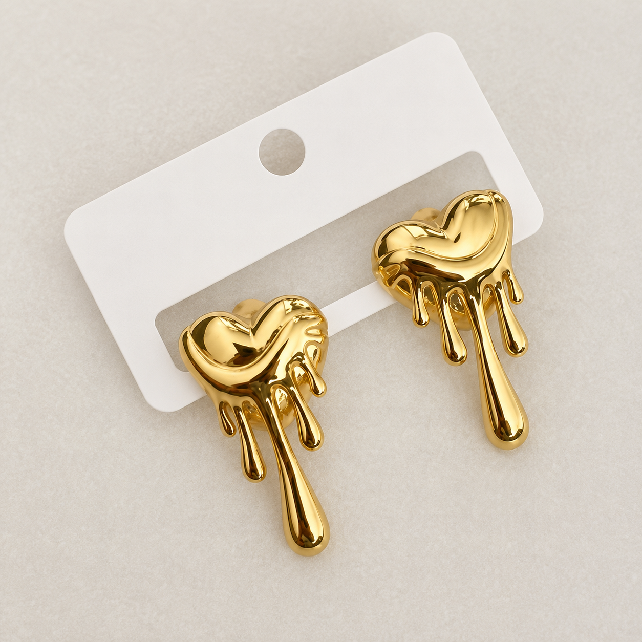 Gold Dripping Heart Stud Earrings for Women | Anti-Tarnish Stainless Steel | Minimalist Earrings