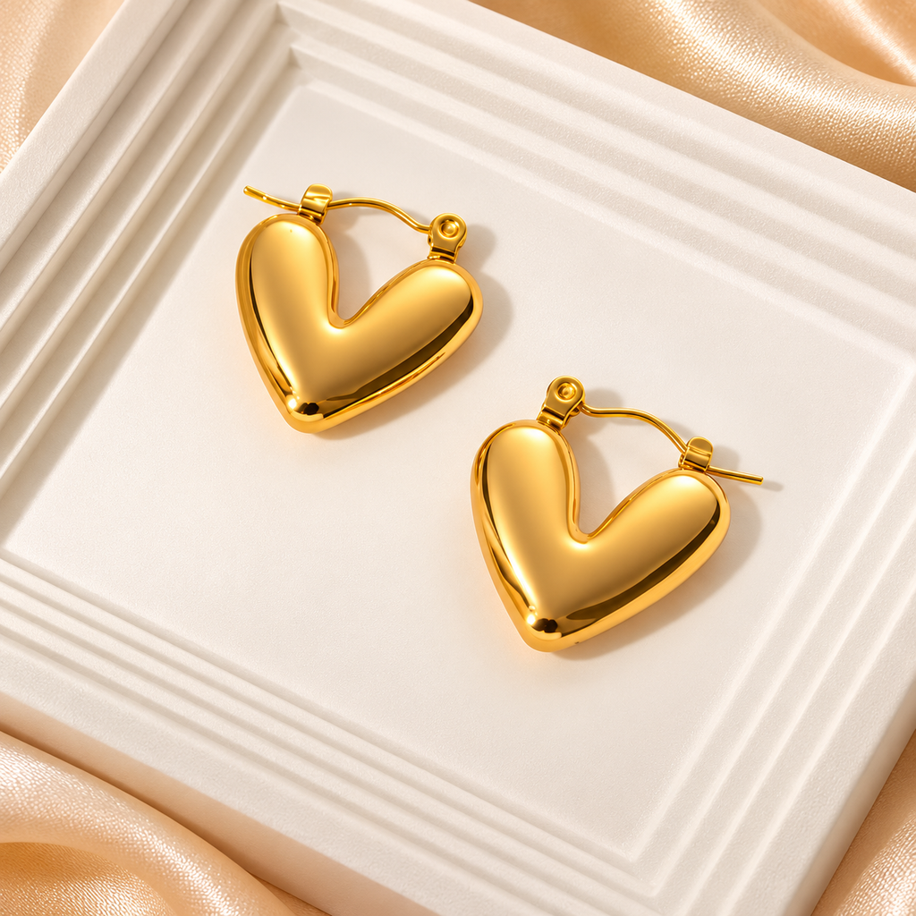 Puffy Heart Hoop Earrings for Women | Anti-Tarnish Stainless Steel | Lightweight & Waterproof