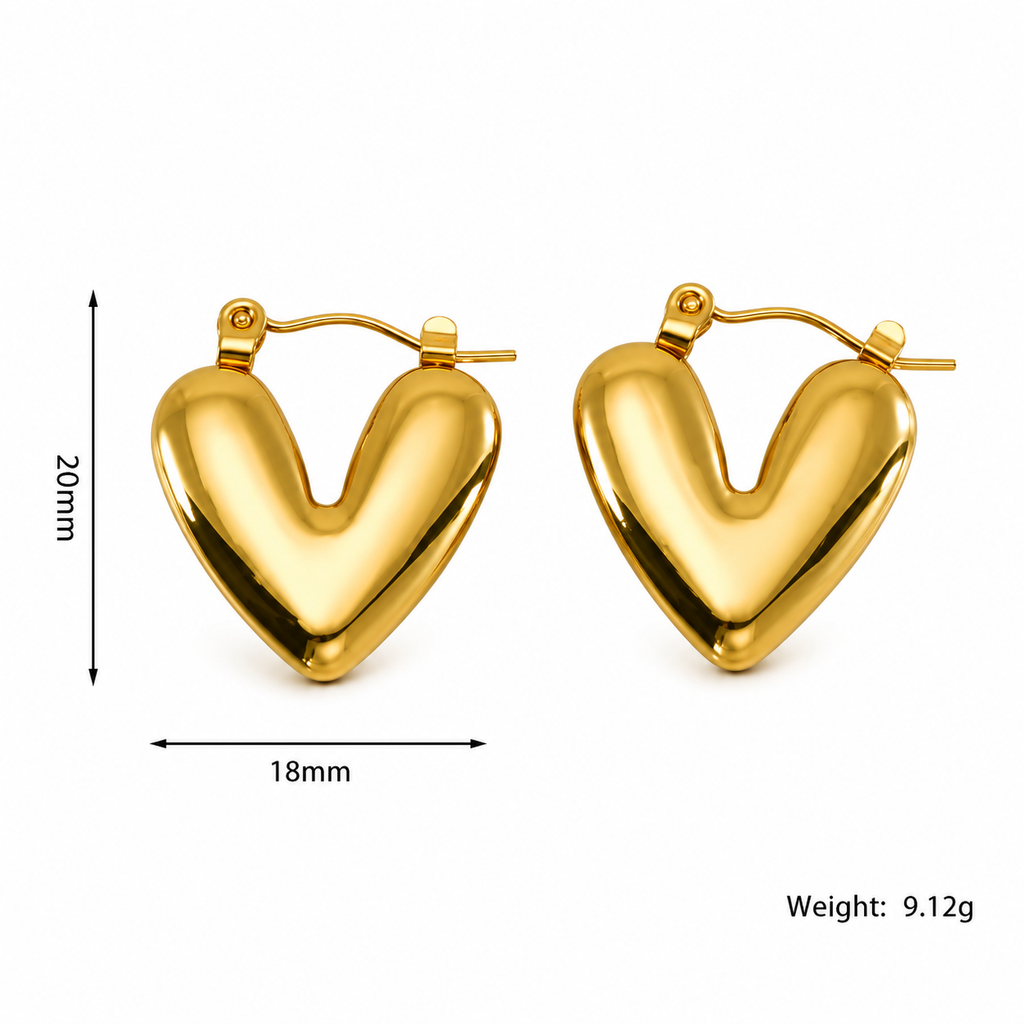 Puffy Heart Hoop Earrings for Women | Anti-Tarnish Stainless Steel | Lightweight & Waterproof