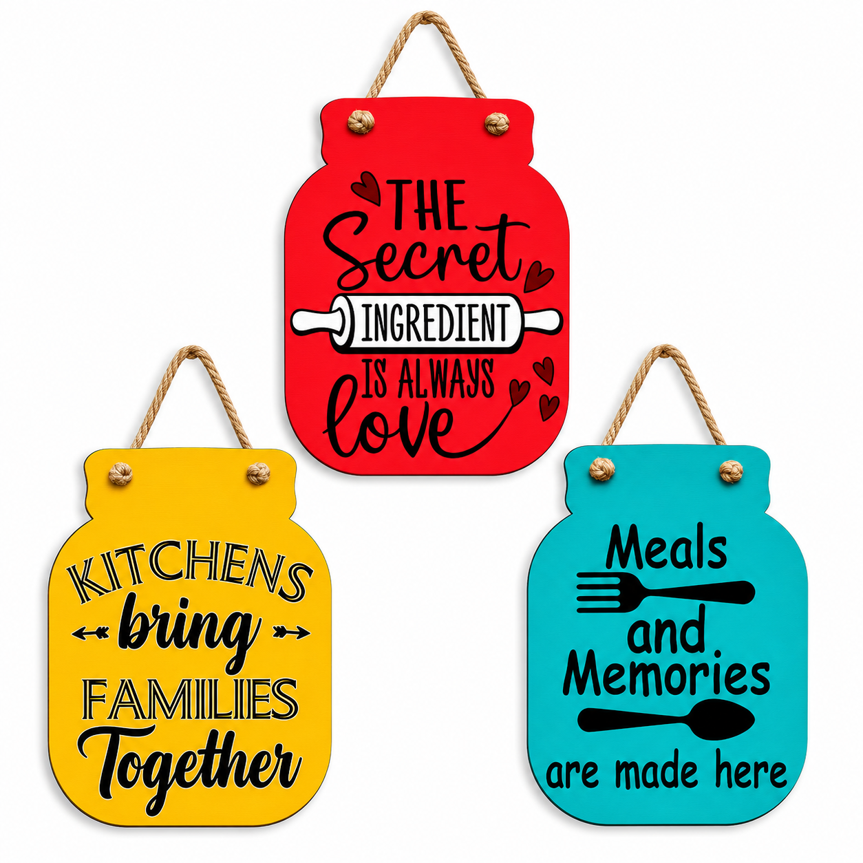 3-Piece Inspirational Kitchen Wall Hanging Decor Set | Colorful MDF Wooden Kitchen Quotes Plaques