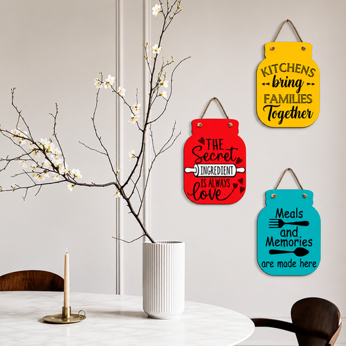 3-Piece Inspirational Kitchen Wall Hanging Decor Set | Colorful MDF Wooden Kitchen Quotes Plaques