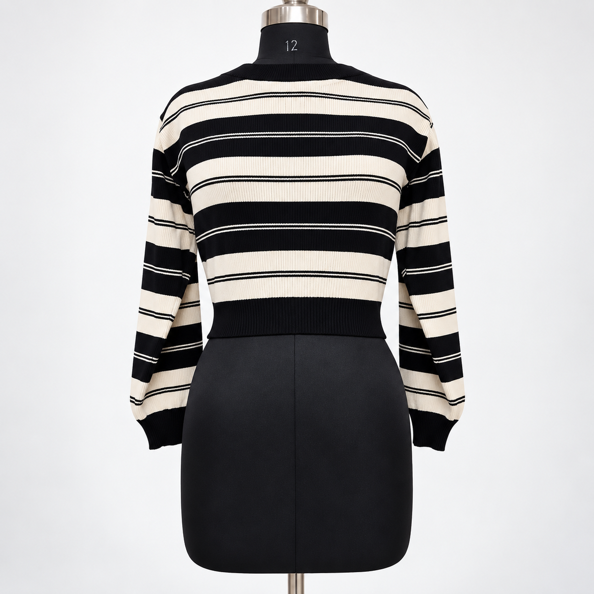 Women’s Black & Cream Striped Ribbed Knit Crop Sweater | Full Sleeve Casual Top