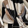 Elegant Black, Beige & Ivory Geometric Women's Scarf | Soft Lightweight Korean Style Shawl & Wrap