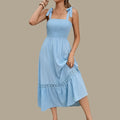 Casual Summer Midi Dress for Women – Smocked Top & Lace Detail